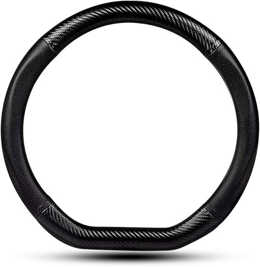Car Carbon Fiber and Leather D-Shape Steering Wheel Cover, Stylish car Non-Slip Leather car Interior 15 inches Universal Black