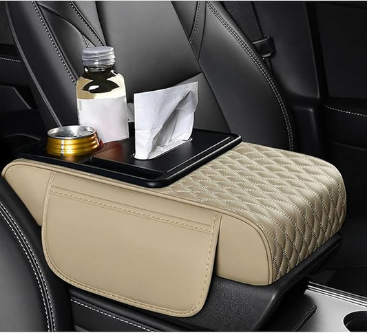 Car Center Console Cover for KIA K4 2024–2025,Arm Rest Lid Cushion Protector Multifunctional Armrest Cushion Pad Interior Accessories,Beige
