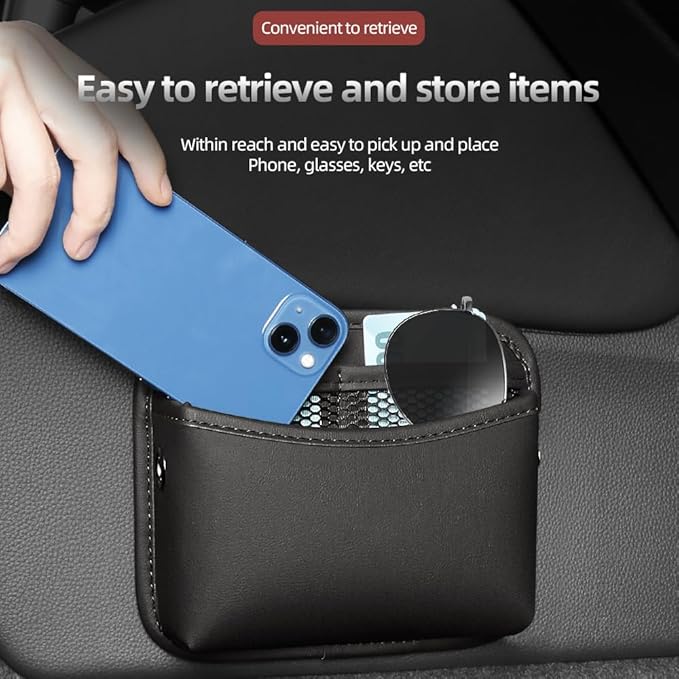 Car Seat Side Pocket Organizer - PU Leather Auto Door Console Mini Storage Bag for Keys, Phone, Sunglasses, Registration, and Documents (Dark Red)