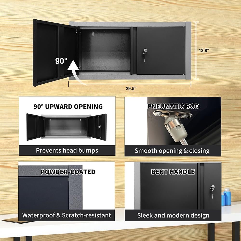 JZD Metal Garage Storage System, Lockable Tool Cabinet Workbench for Workshop, No Wall Mounting Needed, for Utility Room Pantry