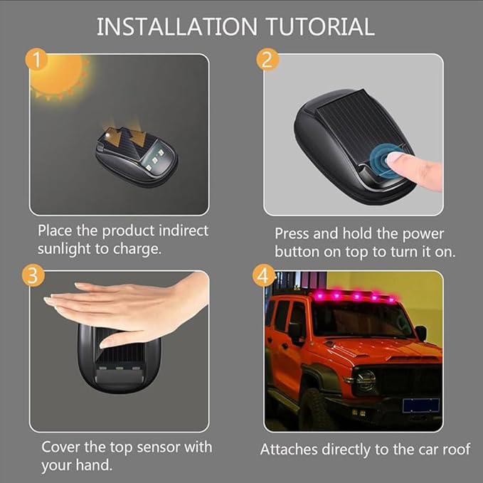 Solar-Powered Car Roof Light – Waterproof, Remote Control & Easy Installation, Solar Car Roof Light Kit, 8 Colors Wireless LED Strobe Lights with Remote Control for Trucks, Motorcycle, Vehicle (1pc)