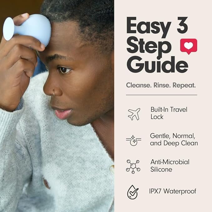 Sxnse Palm Silicone Face Scrubber – Compact Electric Facial Cleansing Brush for Acne, Pores & Makeup – Waterproof Face Exfoliator with 3 Speeds – Rechargeable Skincare Tool for Sensitive Skin (Jet)