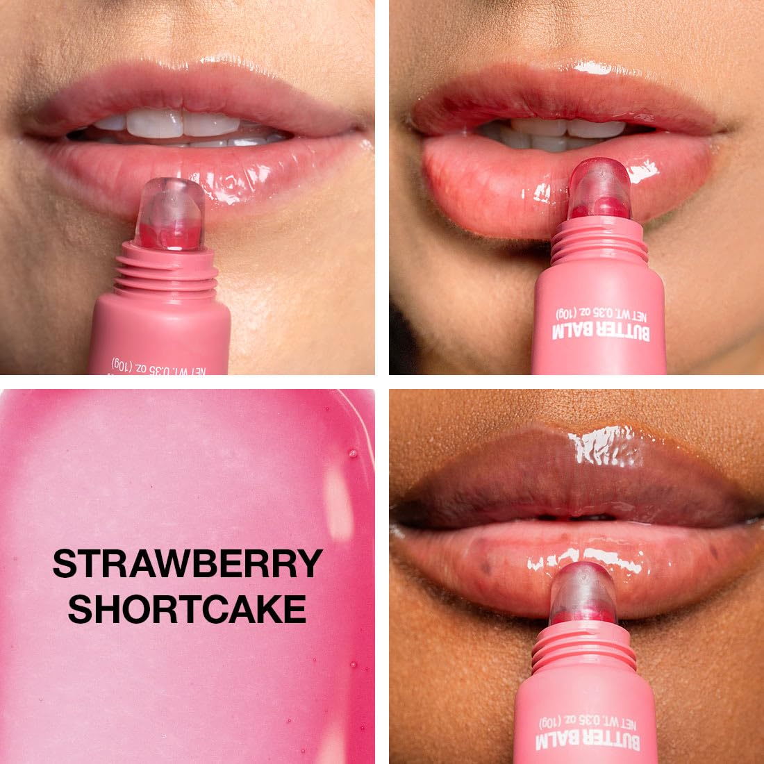 Palladio Butter Balm - Hydrating Lip Balm with Sheer Tint, Aloe, Peptides, Shea Butter, and Vegan Formulation for Instant Moisture, Shine, and Soothing Lip Care, Strawberry Shortcake