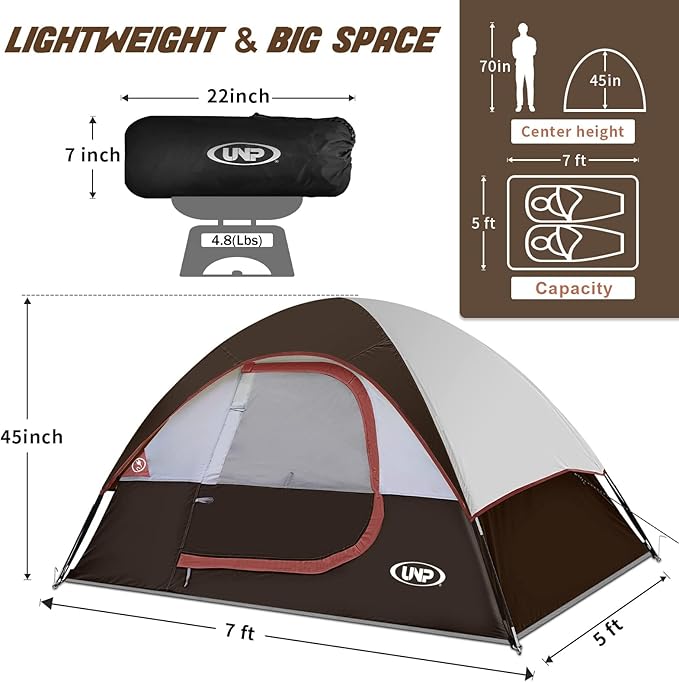 Camping Tent 2 Person, Waterproof Windproof Tent with Rainfly Easy Set up-Portable Dome Tents for Camping…