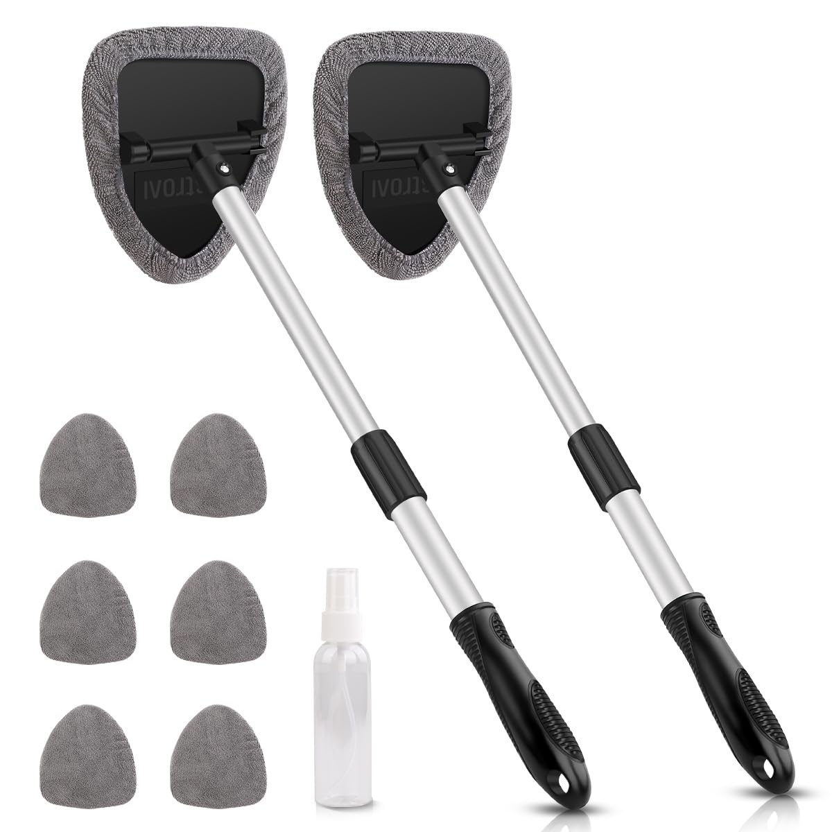 AstroAI Windshield Cleaning Tool, Car Window Cleaner Windshield Cleaner with 8 Reusable and Washable Microfiber Pads and Extendable Handle Auto Inside Glass Wiper Kit, Blue, 2 Pack