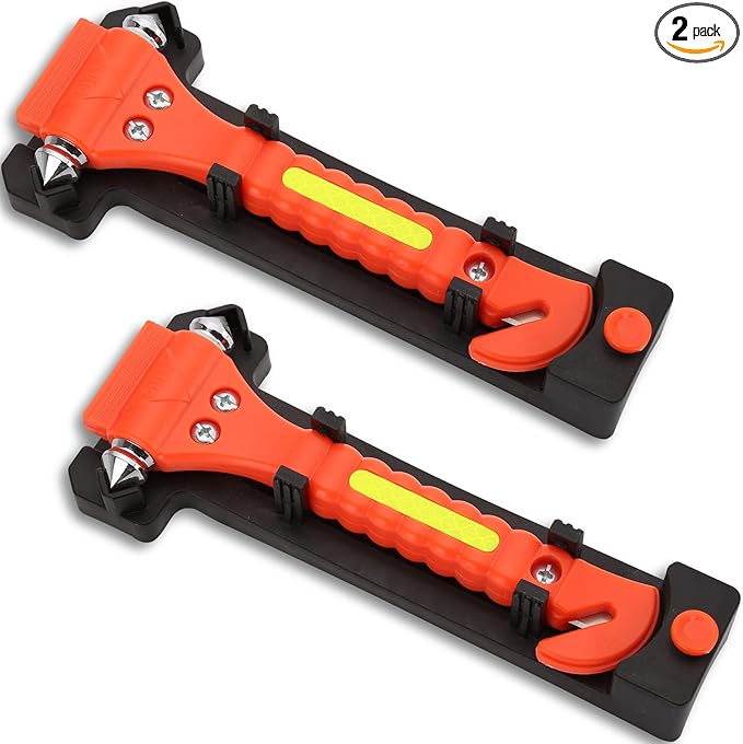SINSEN Car Safety Hammer Set of 2 Emergency Escape Tool Auto Car Window Glass Hammer Breaker and Seat Belt Cutter Escape 2-in-1 for Family Rescue & Auto Emergency Escape Tools