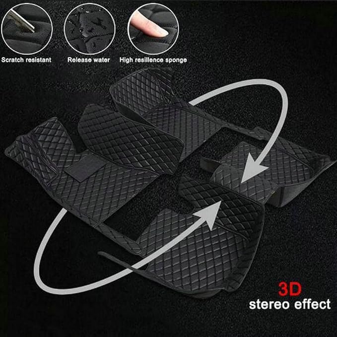 TREGOO All Weather Car Mats Custom Fit Non Slip Floor Mats for 1998-2025 Cars Personalized Leather Protection Pads Suitable for Men Women (Black Double Panel with Pink Stripe)