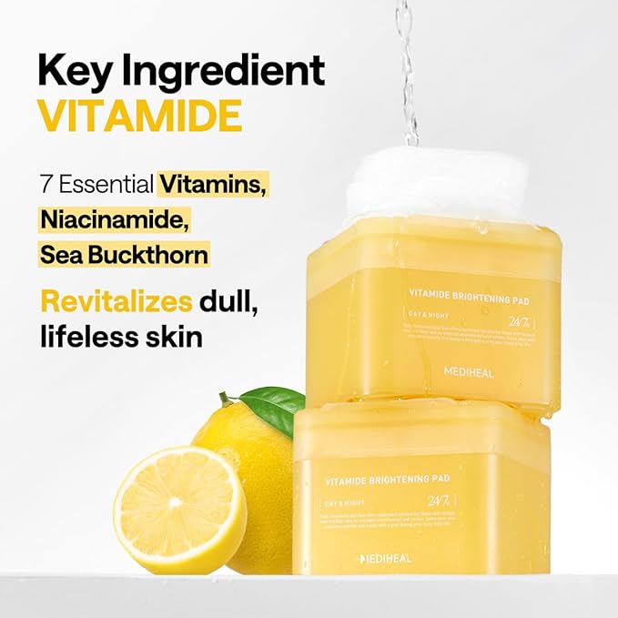 MEDIHEAL Vitamide Brightening Pad - Vegan Face Hypoallergenic Pads with Niacinamide, Sea Buckthorn - Radiance Boosting Pads for Clear, Illuminating Skin 100