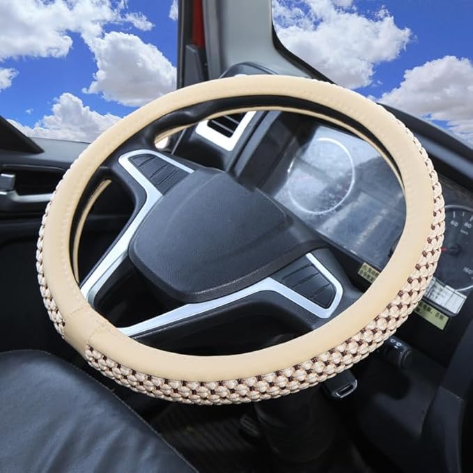 Size 16-20 Inch Ice Silk Ventilation Multi-Style Comfy Grip Steering Wheel Cover for Truck, Bus, Big Rig Trucker,SUV， Anti-Slip Design 16-20 Inch (White, 19)