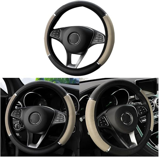Car Steering Wheel Cover, Non-Slip, Elastic, Steering Wheel Cover for Men and Women, Universal Fit 15 Inches Cars, Vehicles, SUVs (Beige)