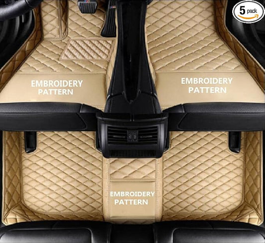 Car Floor Mats for 99% Cars, Trucks and SUVs Full Coverage Pads Protection Non-Slip Leather Floor Liners (Beige)