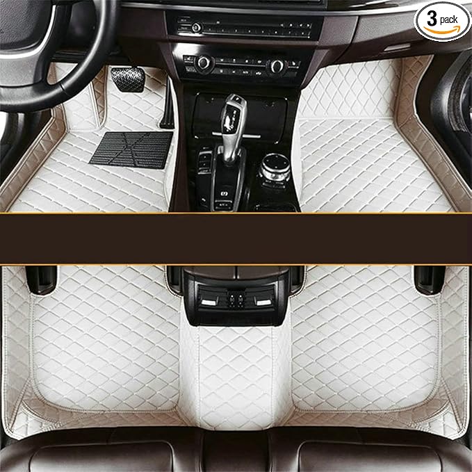 Custom Fit Car Floor Mats - Full Coverage Automotive Leather Floor Liners for Most Vehicles by MingyunSM (White)