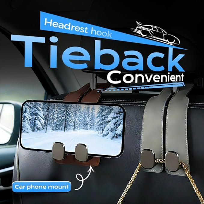 2026 Car Headrest Storage Hooks - Universal Backseat Hanger Organizer for Handbags & Grocery Bags (2, Grey)