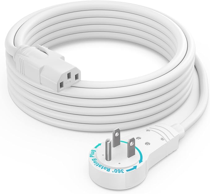 Maximm Monitor Computer Power Cord 10 Ft Flat Plug 360° Rotating PC Cable 3