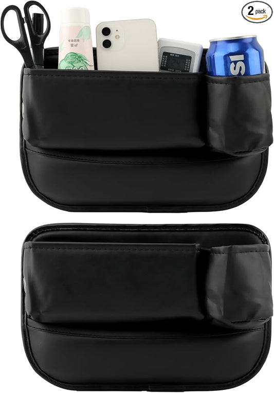 2Packs Car Seat Filler Organizer, Leather Car Seat Oganizer with Cup Holder,Storage Accessories for Phone,Sunglasses,Keys, Universal fit for Most Cars Trucks & SUV(Left+Right Side)