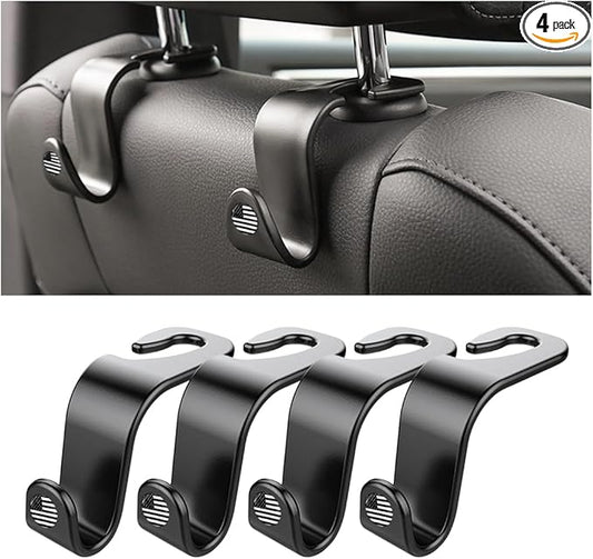 4PCS Car Seat Headrest Hooks, Auto Back Seat Hanger Holder, Durable Stylish Vehicle Organizer Universal Car Interior Accessories, Storage Hooks for Purses, Bags, Clothes, Hats (Black/Black Flag)