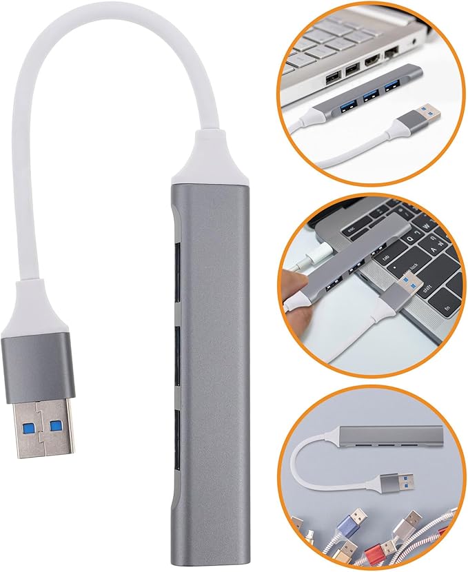 USB Port Hub Multi-Port Expander for Laptop and Pc, Computer USB Desk Hub with Dark Gray Finish and Packaging Box, Compatible with Keyboard Mouse and Car Accessories Expansion