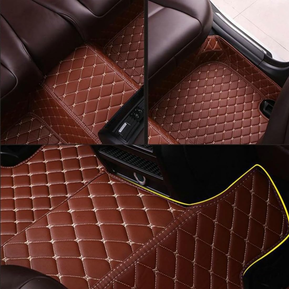Custom Personalized Floor Mats for Cars，Luxury Full Coverage All Car Floor Mats，Anti-Slip Leather Car Mat Set ，Custom Floor Mats for 99% of Cars, Trucks & SUVs. (Black Dual Color and red)