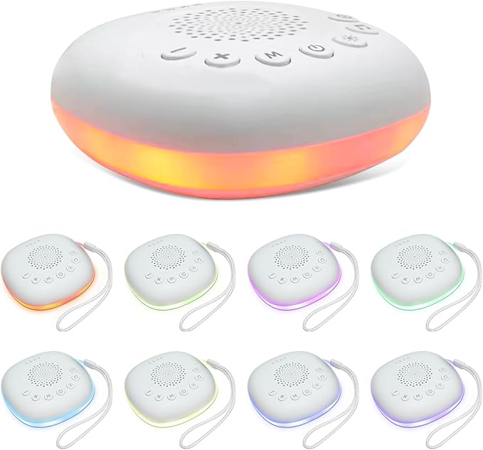 White Noise Machine - Portable Sound Machine with 20 Soothing Sounds 9 Colors Night Light for Baby Kids Adult Sleep Machines Memory Function 30 Volume Levels 4 Timers for Home Office Travel Relaxation