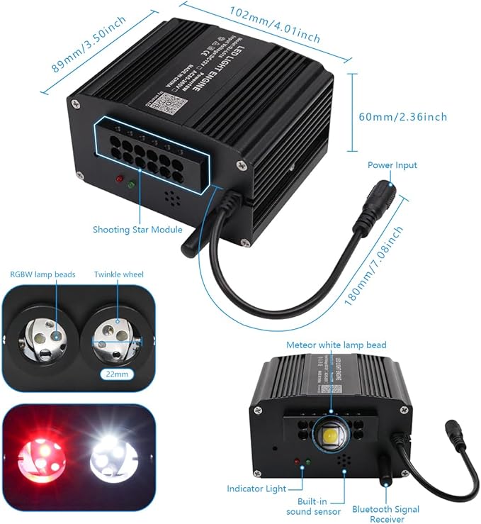 AKEPO Different Color 18W Twinkle+Shooting Star All-in-1 Fiber Optic Starlight Headliner Kits, 600pcs*0.03in*9.8ft+240pcs Meteor Fibers Car Home Remote/APP Music Activated Optic Fiber Star Lights