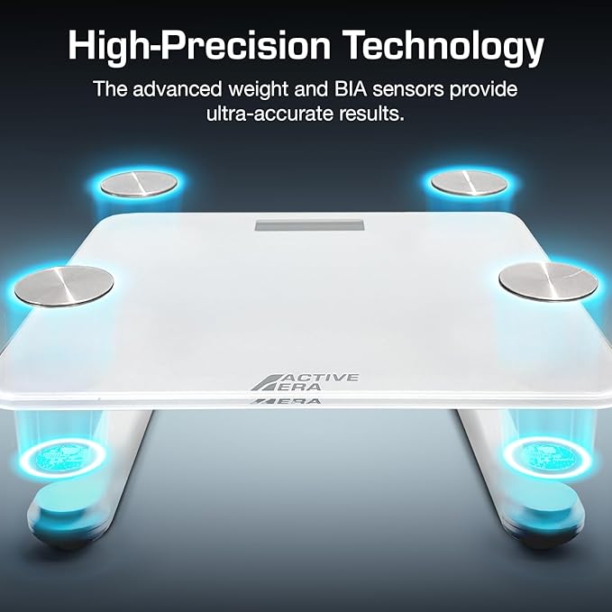 Active Era Digital Bathroom Bluetooth Scales Weight and Body Fat - Fit Track Scale Calculates BMI, Body Fat Percentage, Muscle Mass - Apple Health, Google Fit & Fitbit Compatibility (White)
