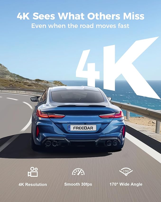 4K 360° Dash Cam, 4-Channel Dash Camera for Cars, Full Coverage Front Rear Left Right Inside with GPS, 5.8GHz Wi-Fi & App, Night Vision, Voice Control, 24H Parking Mode, 128GB Card Included