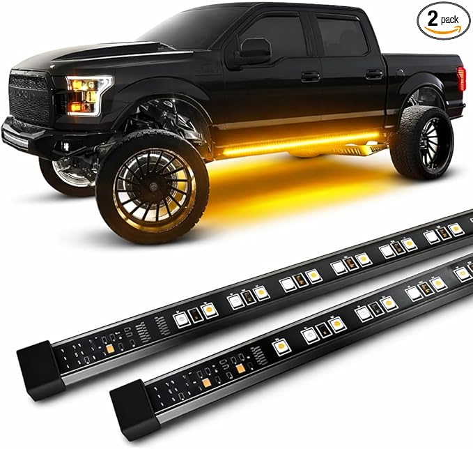OPT7 Sidekick 86" Running Board Lights 2PCS LED Strips w/Amber Turn Signal Side Marker, DRL, White Courtesy Light for Extended Crew Cab Trucks Pickup Trailer - Truck Decorations
