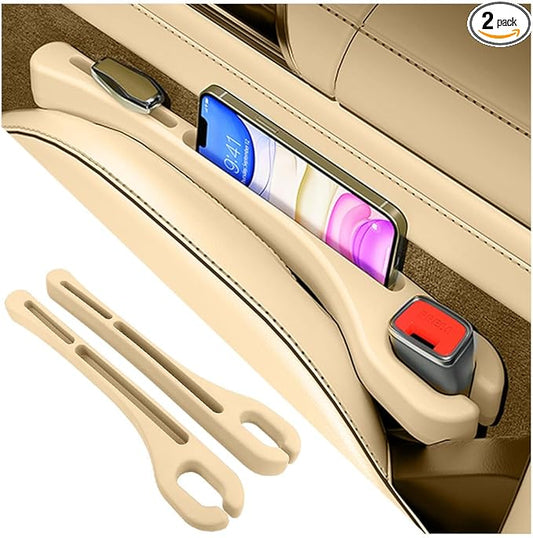 2PCS Car Seat Gap Filler Organizer with Phone Holder,[Upgrade Version] Car Seat Gap Organizer for Prevent Falling,Essential Car Accessories Car Side Seat Gap Filler (Beige)