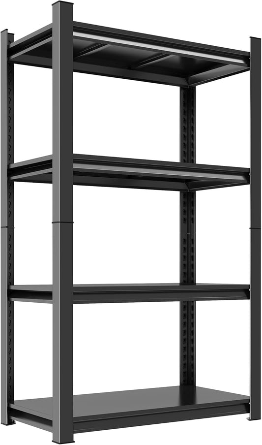 59"H Garage Shelving Heavy Duty Rack, 2400 LBS Extra Large Capacity 4 Tier Adjustable Storage Shelves, Metal Industrial Shelf Units for Garage, Basement and Warehouse, 59"H×27.6"W×13.8"D, Black