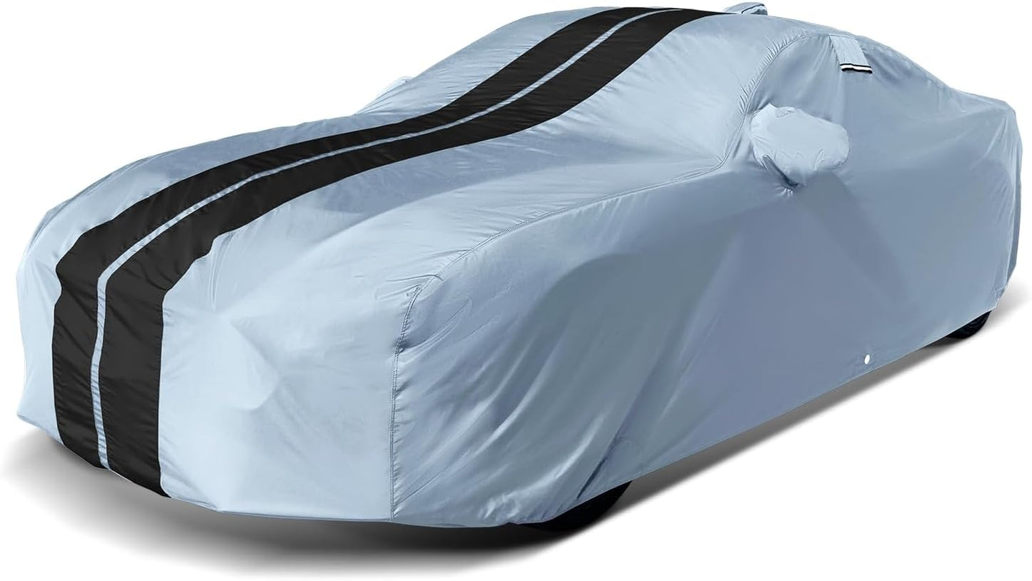 iCarCover Custom Car Cover for Pontiac Firebird (1982-2002) Waterproof All-Weather Rain Snow UV Sun Protector Full Exterior Indoor Outdoor Car Cover (Stripe - Gray/Black)