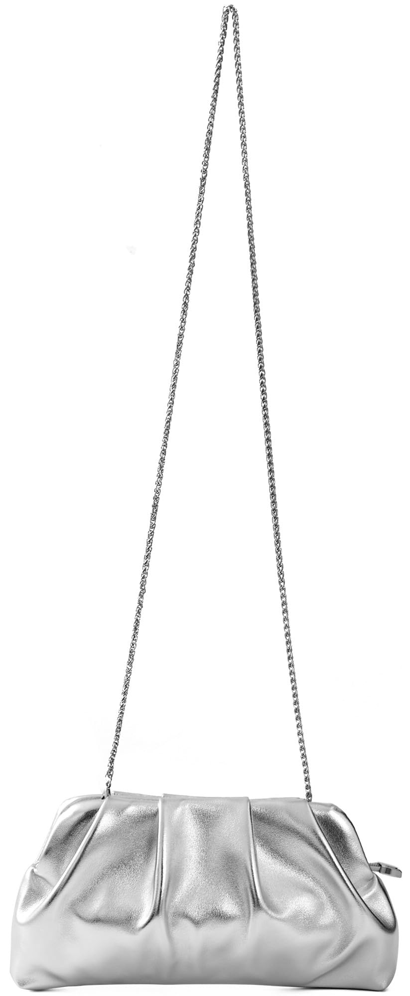 Evening Bag for Women Ruched Clutch Purse Detachable Metal Chain Crossbody Bag(silver)