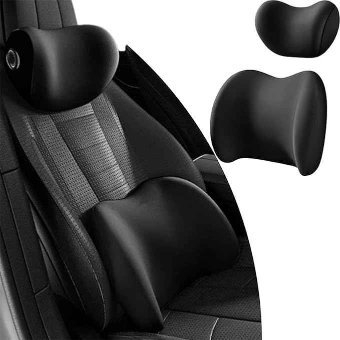Headrest Lumbar Pillows Car Seat for Honda HRV CRV CRZ BRV 2001-2025, Ergonomic Neck Back Support Cushion, Comfortable Breathable Washable Cover, Memory Foam,Black