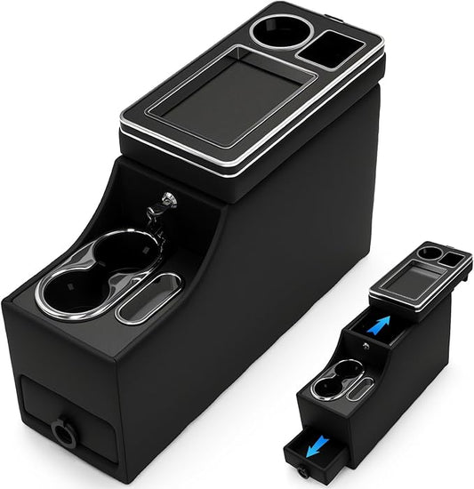 Center Console Between Seat Organizer for Minivans,SUVs,Middle Van Console Floor Console Organizer Storage Box with Phone Holder,Drawers&Cup Holders,for SUVs Console Organizer Storage Box with Locking