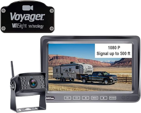 4Ucam HD 1080P Digital Wireless Backup Camera + 7" DVR Monitor Quad-View Compatible for Voyager Wisight Prewire RV, Trailer, 5th Wheels IR Night Vision