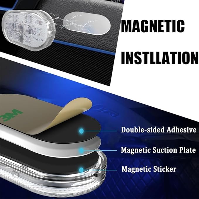 4PCS Wireless Car Interior LED Lights 7Colors USB Rechargeable Car LED Touch Light with 6 Super Bright LED Lamp Beads Car Interior Ambient Light Universal Vehicle Accessories for Car Decor