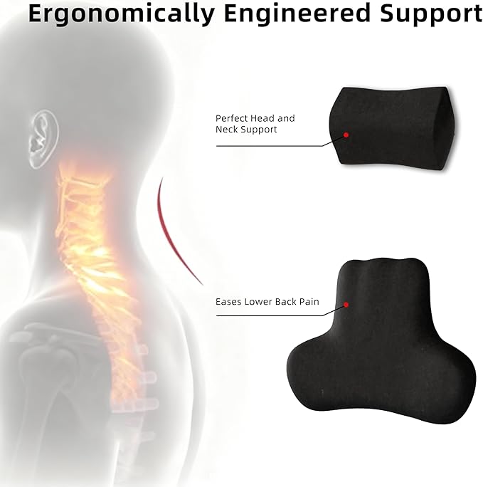 Car Neck & Lumbar Support Pillow Set for Ford Bronco, Soft Memory Foam Headrest & Back Cushion, Ergonomic Comfortable Seat Support for Daily Driving and Long Trips Car Interior Accessories