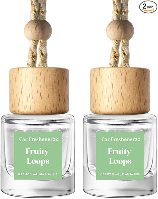 C Classy Hanging Car Air Freshener 2 Pack, Fruit Loops Essential Oil Diffuser, Long-Lasting Fragrance, Cute Glass Bottle Car Accessories for Women & Men, Made in USA