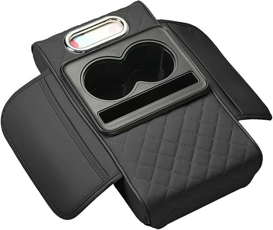 Car Armrest Cushion for Toyota Crown Majesta VI 2009-2015 2016 2017 2018, Car Center Console Cover Armrest Pad with Cup Holder and Tissue Box, Car Accessories,Black