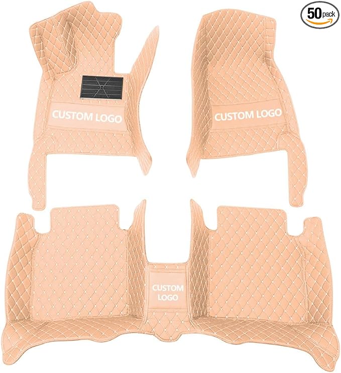 Custom Floor Mats for Cars，Luxury Full Coverage All Weather Car Floor Mats，Leather Car Mat Set ， Floor Mats for 99% of Cars, Trucks & SUVs (Beige)