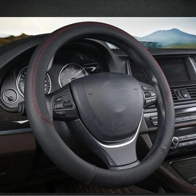 Car Semi Truck Van Leather Steering Wheel Cover Fits 14 15 16 17 18 19 Inch Maximum Grip Non Slip Durable Universal Fit for Most Vehicles (42cm/16.5in,Black)