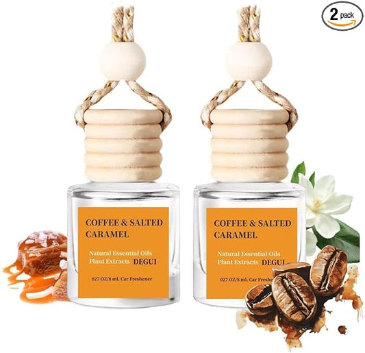 2Pack Coffee and Salted Caramel Scented Automotive Air Freshener Set, Car Accessories Decoration Hanging Scented Car Diffuser for Men Women