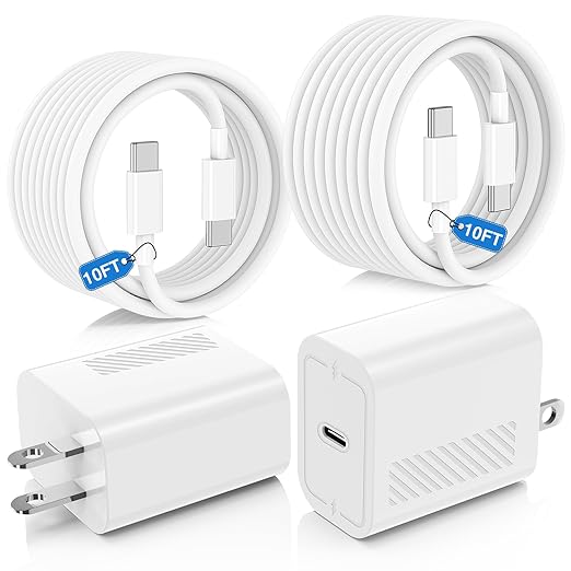 40W USB C Fast Charger for iPhone 17/ Air/16/15 Pro Max,2Pack 10FT Type C Charger Block & Cable, PD 3.0 Super Fast Charging for iPad Pro MacBook Air/Pro M1/M2, AirPods