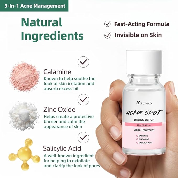 Premium Acne Spot Drying Lotion Kit with Swab, Overnight Acne Treatment For Face, Dry Out Pimples, Blemishes, Zits And Clean Pores, 12ml / 0.41 FlOz