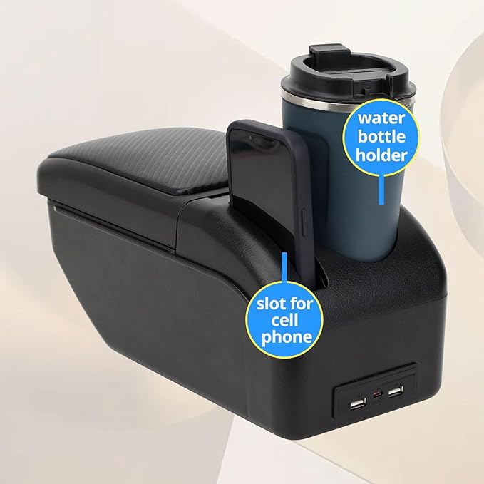 AULPHIKE Compatible with Nissan Note Armrest 2016-2018 Car Center Console Organizer Armrests Double Layer Storage with USB Ports（Carbon Fiber Style）