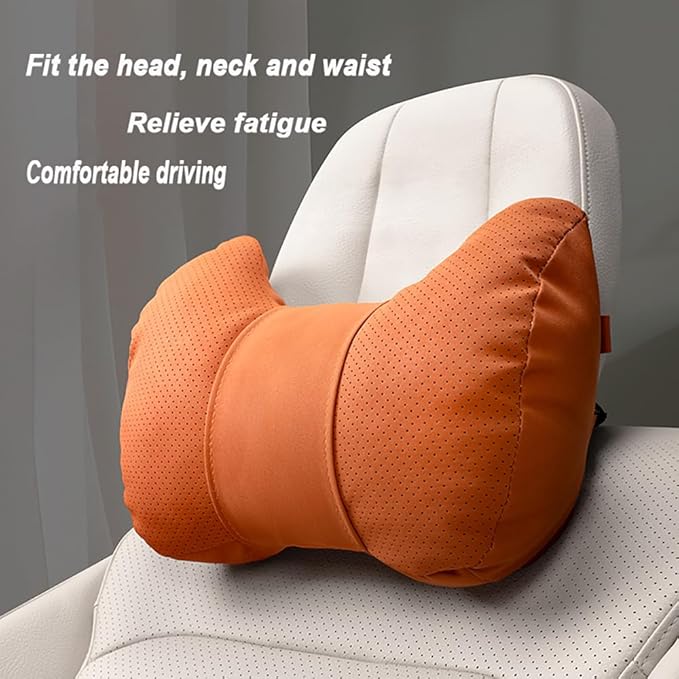 Car Neck Pillow Set for Honda Civic Si 2017 2018 2019 2020 2021 2022 2023 2024 2025, Leather Car Headrest Lumbar Support Waist Backrest Head Support Cushion,Orange