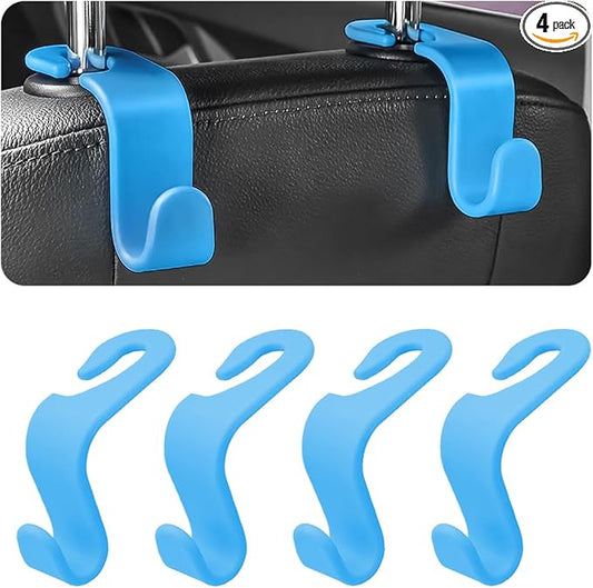 4PCS Car Back Seat Headrest Hooks, Rear Car Seat Storage Headrest Hanger Holder Hooks Organizer, Universal Auto Interior Accessories for Bag Purse Handbag Cloth Coats Grocery (Light Blue)
