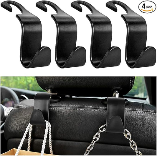 4PCS Car Seat Headrest Hook, Auto Back Seat Hanging Storage Organizer, Vehicle Seatback Hanger Holder for Purse Handbag Coat Umbrella, Universal Interior Car Accessories (Black)
