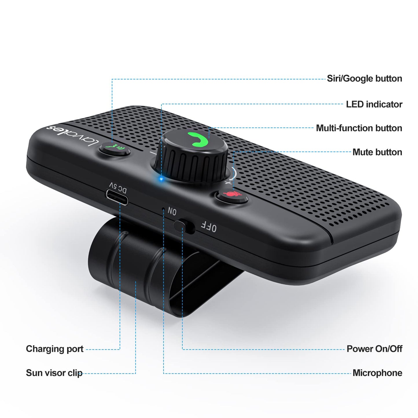 Lavales Bluetooth 5.3 Speaker, Handsfree Bluetooth Speaker Kit, Support Siri & Google Voice Assistant, Car Phone Speakerphone with Visor Clip