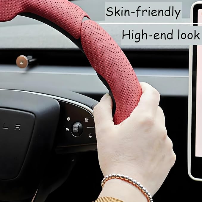Car Steering Wheel Cover, Nappa Leather 15 Inch Snap-On 3PCS Set Vehicle Steer Wheel Wrap Protector, Non-Slip Automotive Interior Protection Accessories, Universal Fit (Black)