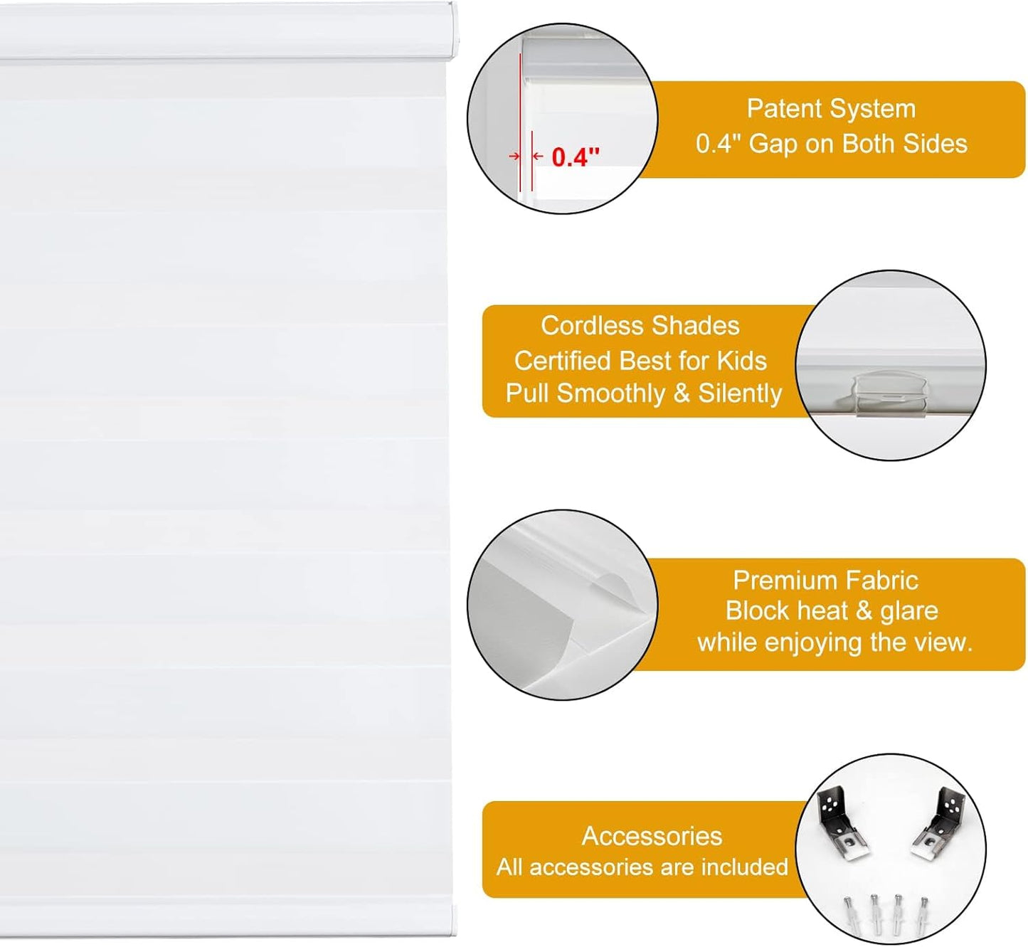Persilux Zebra Blinds for Windows, Cordless Roller Shades Window Treatments (68" W x 72" H, White) Light Filtering Dual Layer Roller Window Shades Light Filtering Sheer Shades for Home and Office